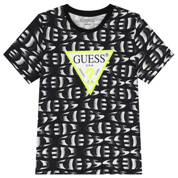 Guess تي شيرت أسود بشعار للأولاد, 1 تي شيرت أسود بشعار للأولاد