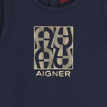 Baby Boys Navy Blue & Gold Logo Babygrow