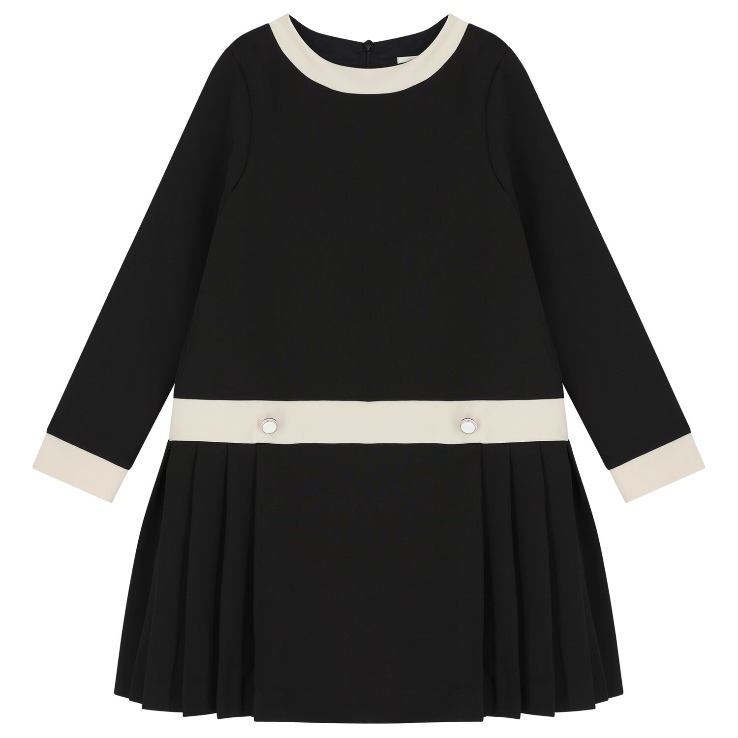 Girls Black & Ivory Pleated Dress, 2, hi-res
