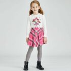 Girls Pink & Grey Check Skirt, 1, hi-res