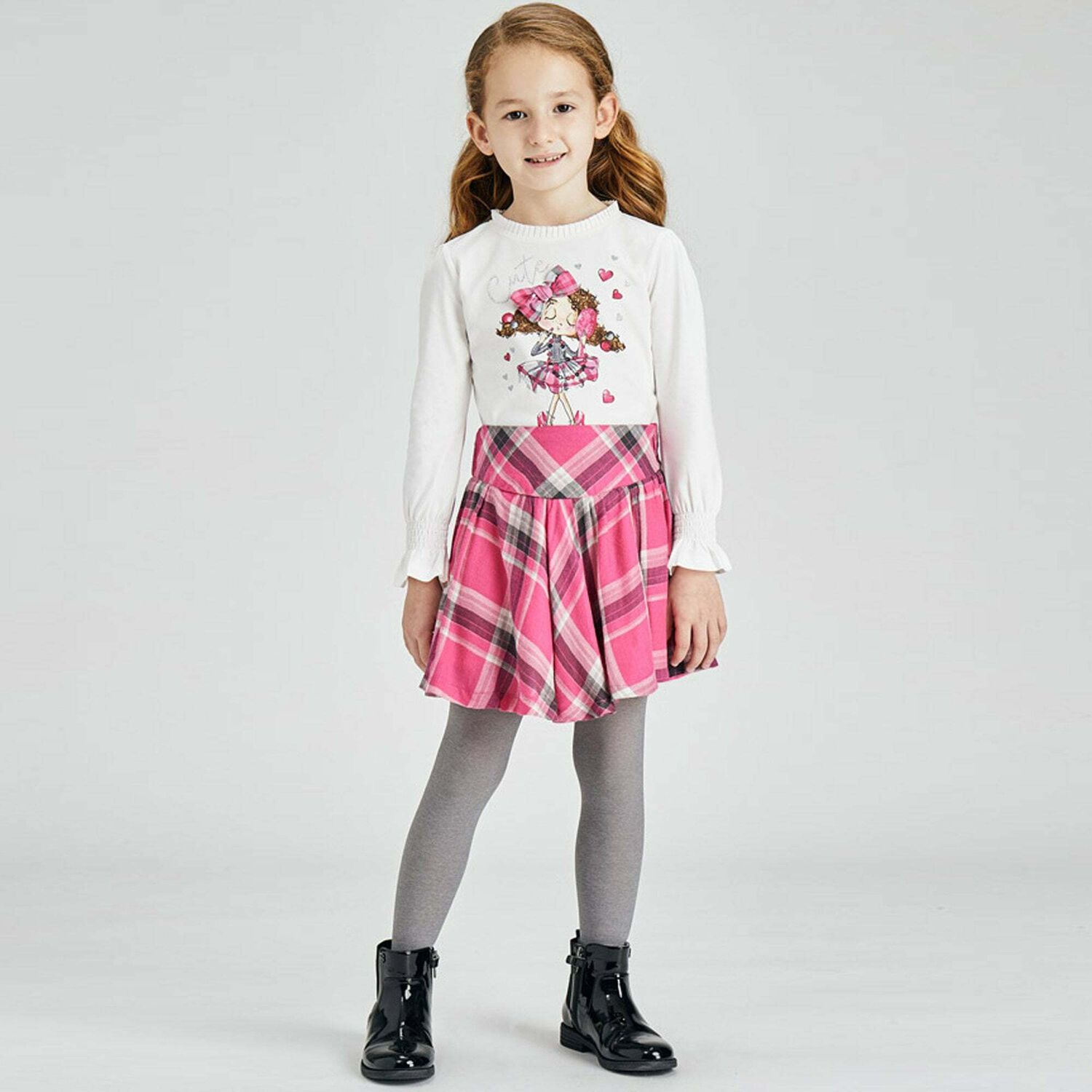 Girls Pink & Grey Check Skirt, 1, hi-res image number null