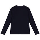 Boys Navy Blue Logo Long Sleeve Top, 1, hi-res