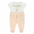 Baby Girls White & Pink Babygrow, 1, hi-res