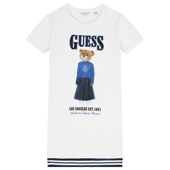 فستان بنات بالشعار بطبعه تيدى بير باللون الابيض 