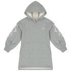 Girls Grey Logo Hooded Dress, 1, hi-res
