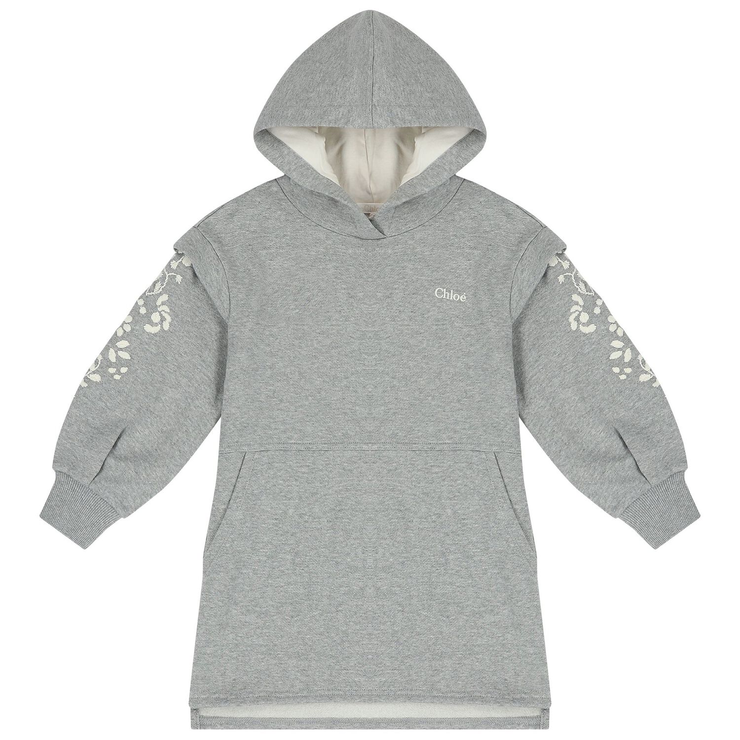 Girls Grey Logo Hooded Dress, 1, hi-res