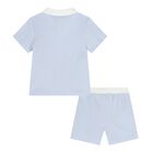 Baby Boys White & Blue Knitted Shorts Set, 2, hi-res