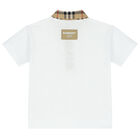 Younger Boys White Checkered Polo Shirt, 1, hi-res