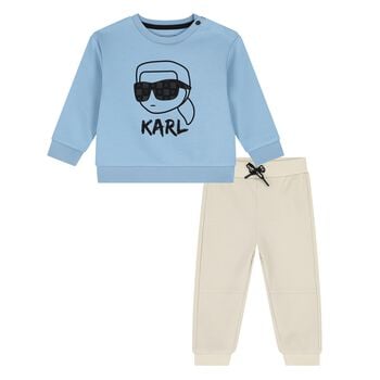 Younger Boys Blue & Beige Ikonik Karl Tracksuit