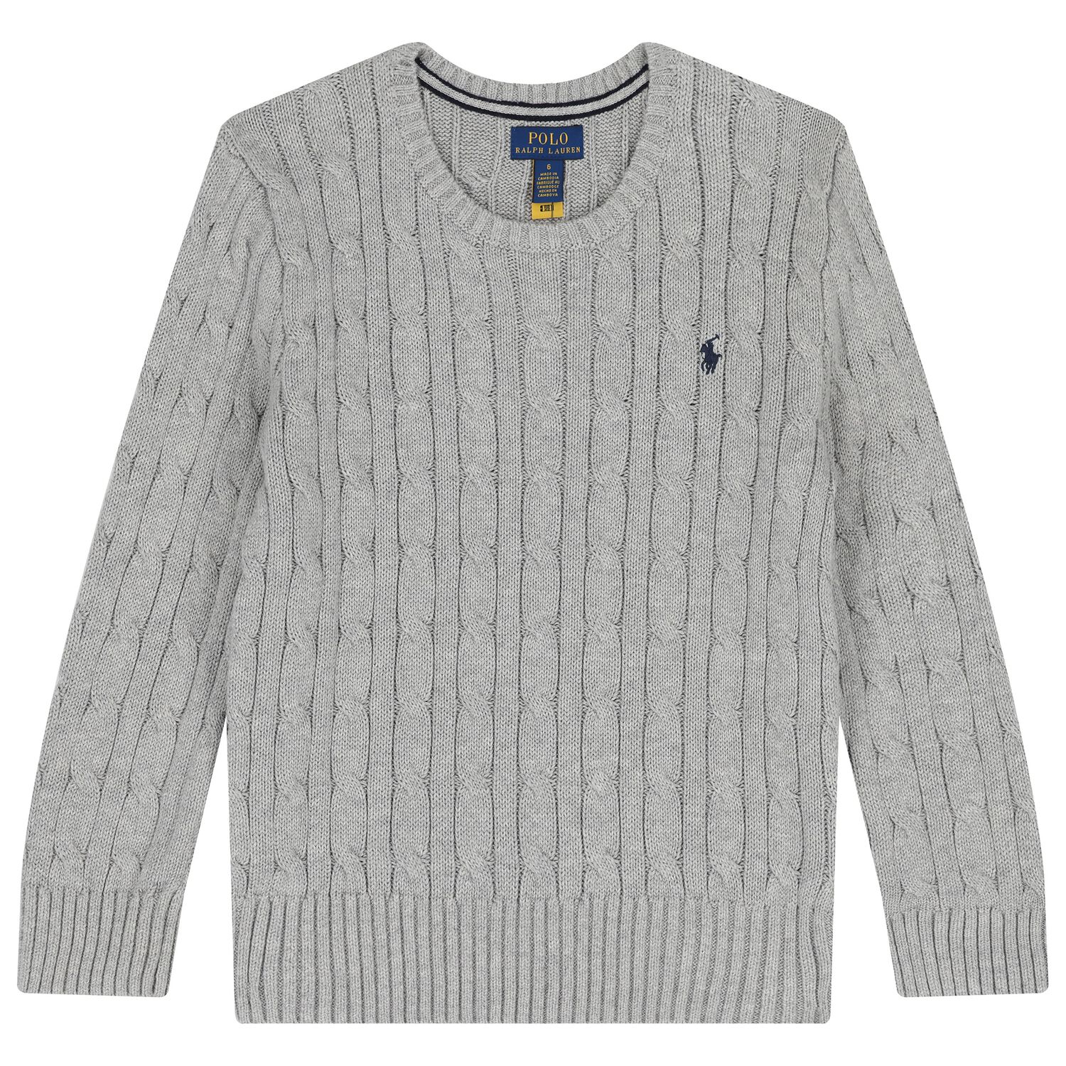 Grey Logo Cable Knit Jumper, 1, hi-res