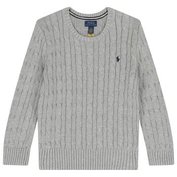 Grey Logo Cable Knit Jumper