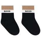 Baby Boys Beige, White & Black Logo Socks ( 3-Pack ) , 1, hi-res