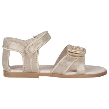 Younger Girls Gold Floral Pearl Sandals
