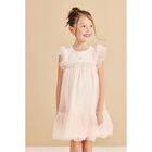 فستان بنات تول بشعار باللون الوردى, 1, hi-res