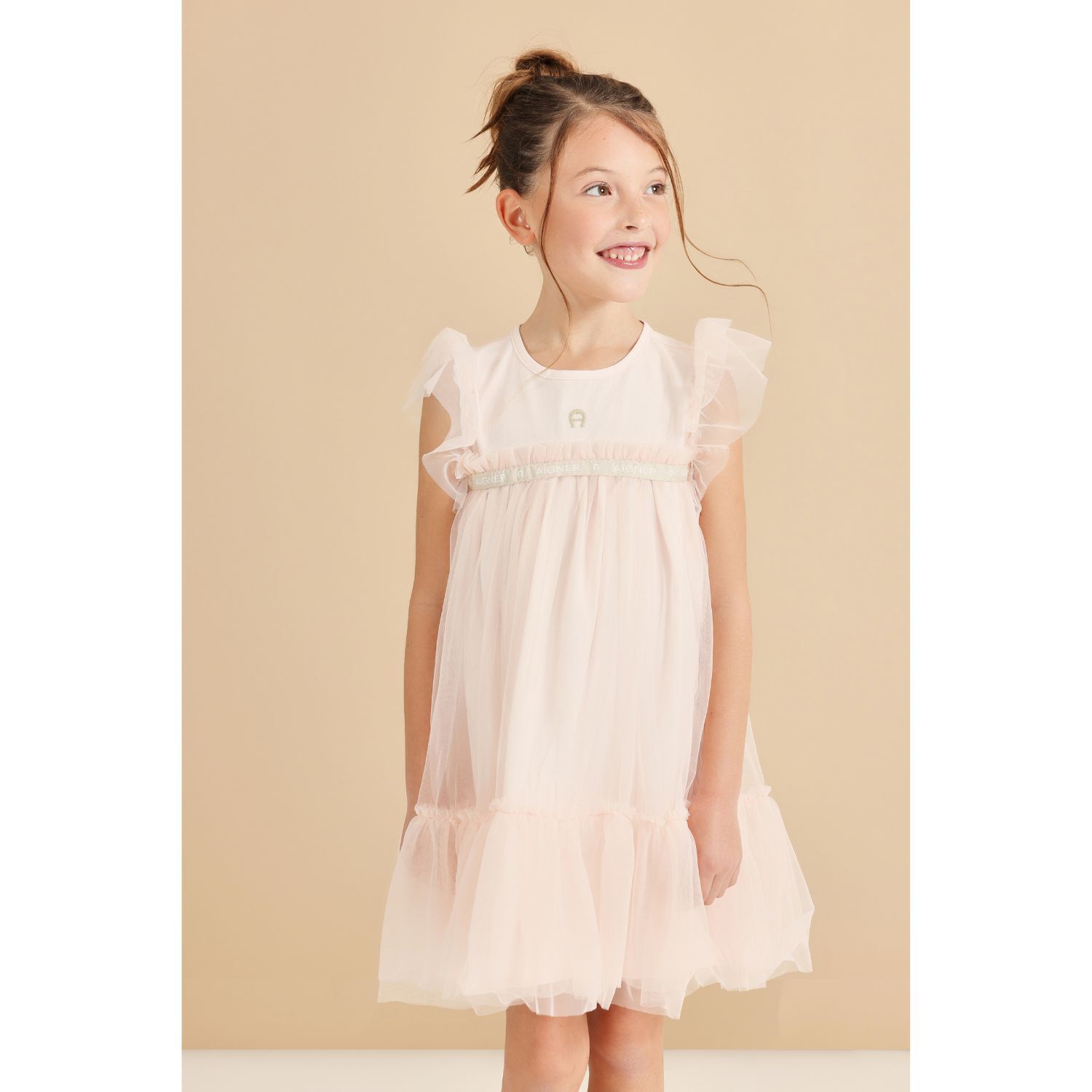 فستان بنات تول بشعار باللون الوردى, 1, hi-res image number null