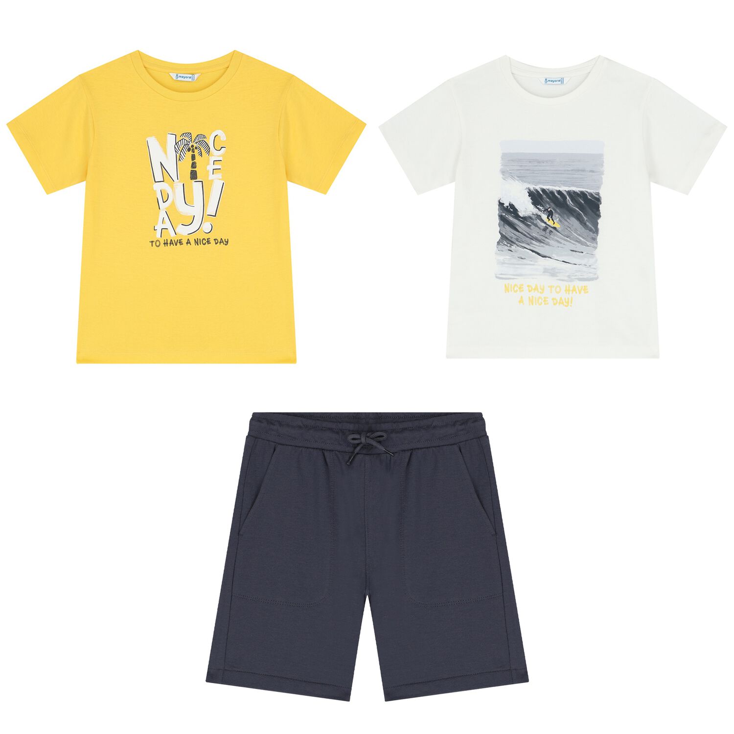 Boys Yellow, White & Navy Blue Shorts Set, 2, hi-res image number null