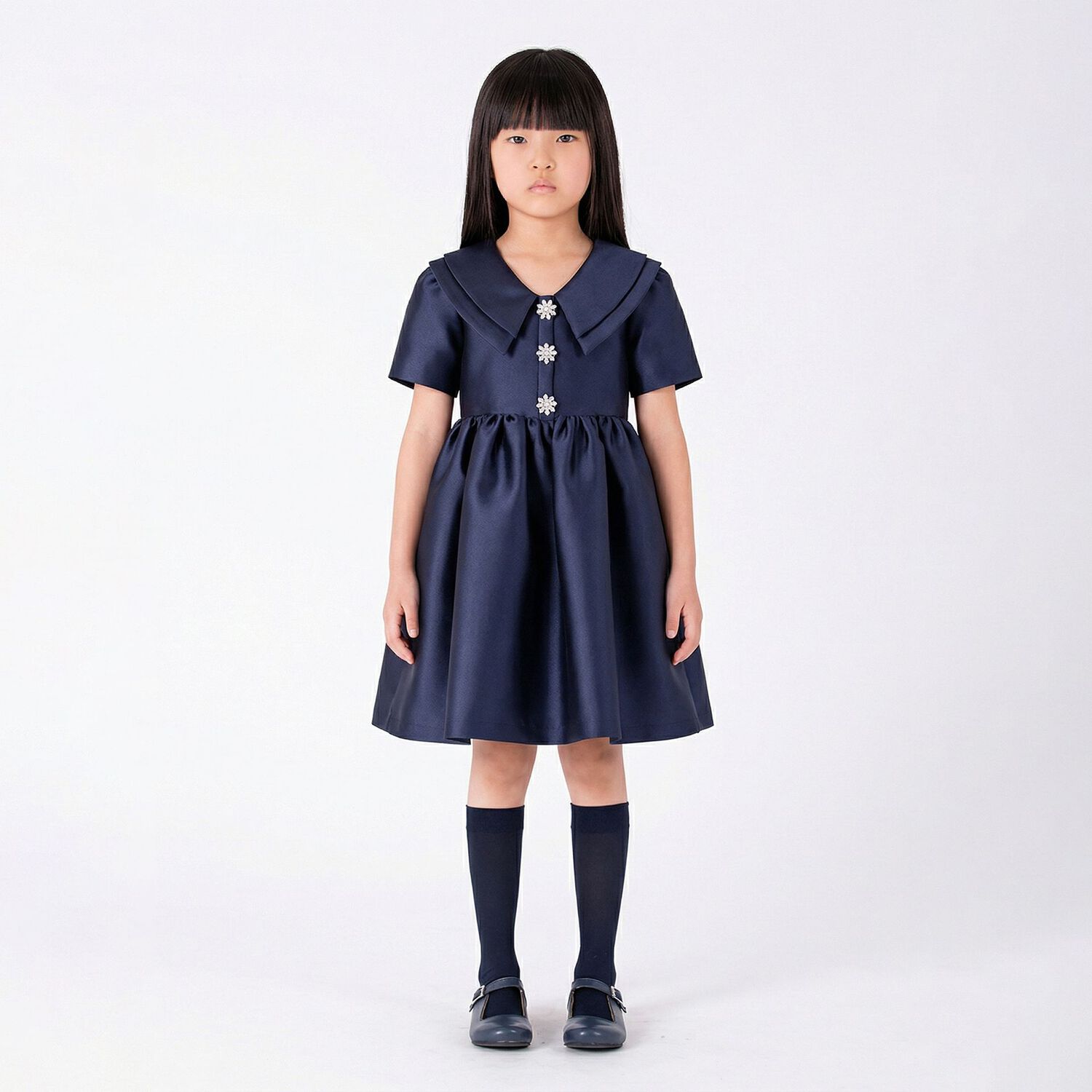 Girls Navy Blue Crystal Dress, 1, hi-res