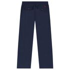 Boys Navy Blue Logo Trousers, 1, hi-res
