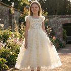 Girls Beige Sequin Embellished Tulle Dress, 1, hi-res