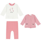 Baby Girls Pink & White 3 Piece Tracksuit, 1, hi-res