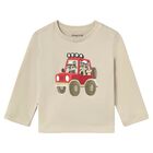Younger Boys Beige Car Long Sleeve Top, 1, hi-res