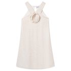 Girls Beige Flower Dress, 2, hi-res