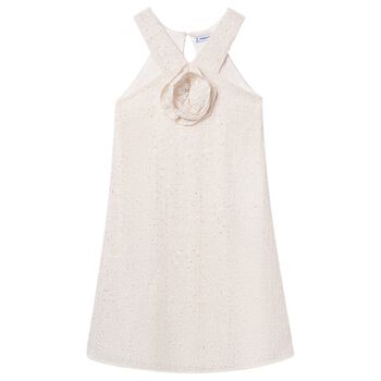 فستان بناتي باللون البيج مزين بالزهور