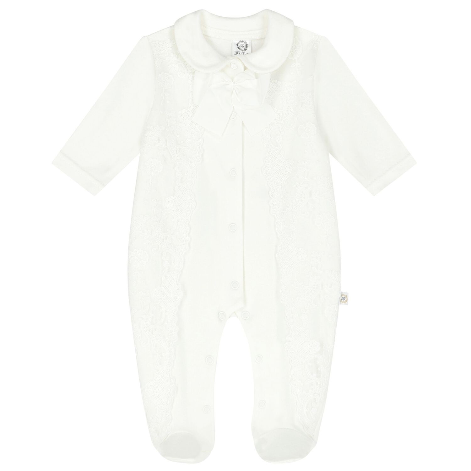 Baby Girls Ivory Bow Babygrow, 1, hi-res