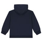 Girls Navy Blue Logo Hooded Zip Up Top, 1, hi-res
