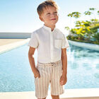 Boys White & Beige Shorts Set, 2, hi-res