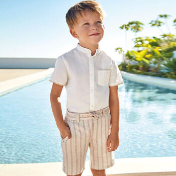 Boys White & Beige Shorts Set