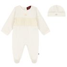 Ivory & Gold Logo Babygrow & Hat Gift Set, 1, hi-res