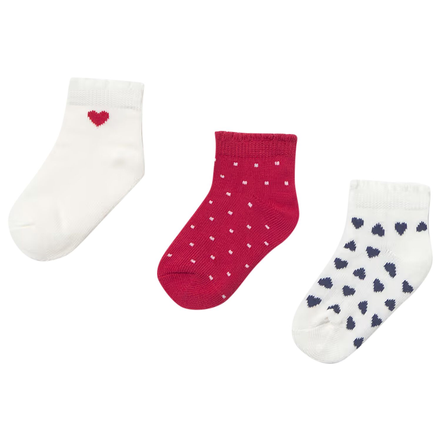 Younger Girls White & Red Socks ( 3 Pack ) , 1, hi-res