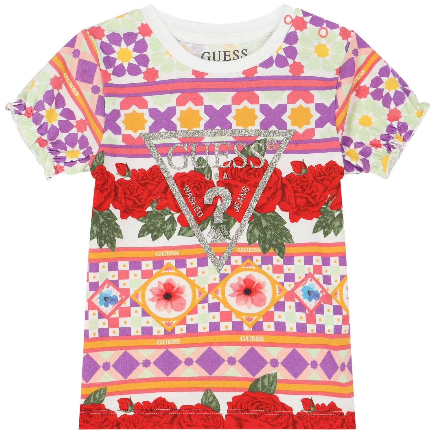 طقم شورت بنات بالشعار متعدد الألوان, 1, hi-res