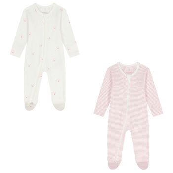 Baby Girls White & Pink Babygrows ( 2 Pack )