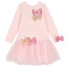 Girls Pink Bow Dress, 1, hi-res