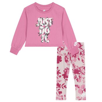 Nike Kids Girls Pink Logo Floral Leggings Set, 1 Girls Pink Logo Floral Leggings Set