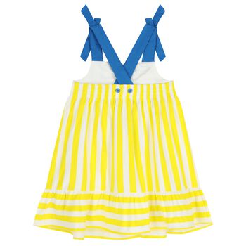 Girls White, Yellow & Blue Logo Dress