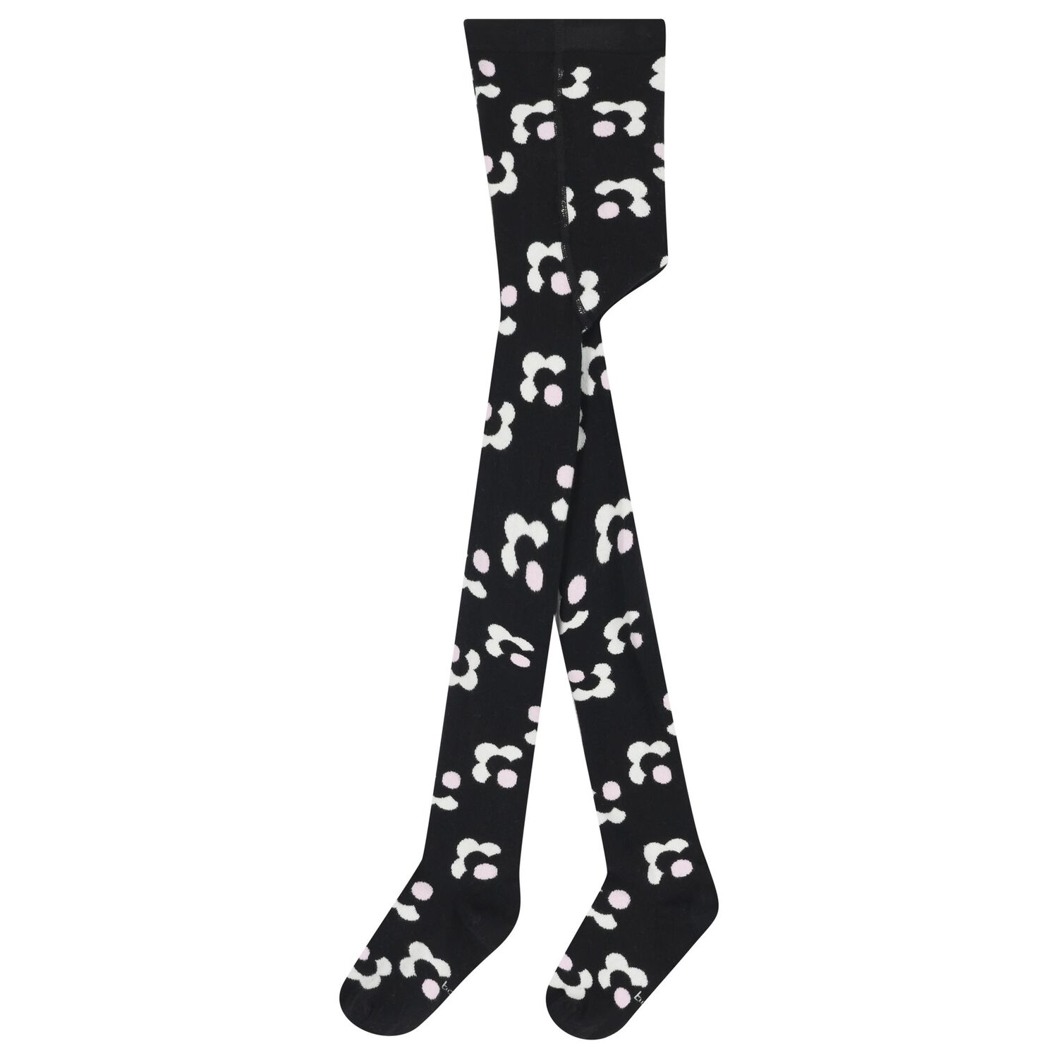 Girls Black Floral Tights, 1, hi-res