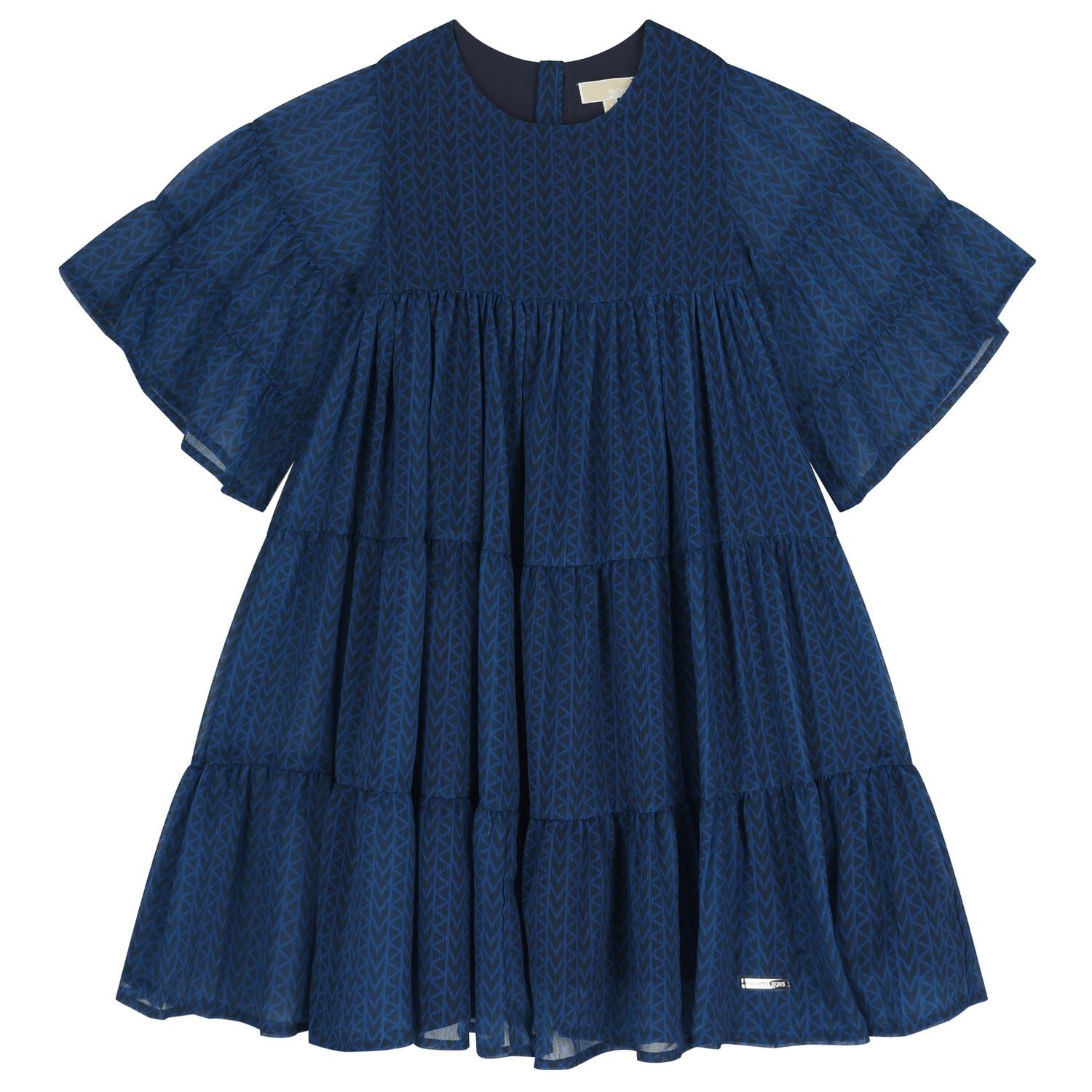 Girls Navy Blue Logo Tiered Dress, 1, hi-res