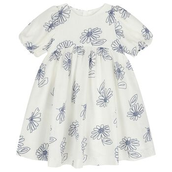 فستان بنات بنقشة زهور باللون الأبيض