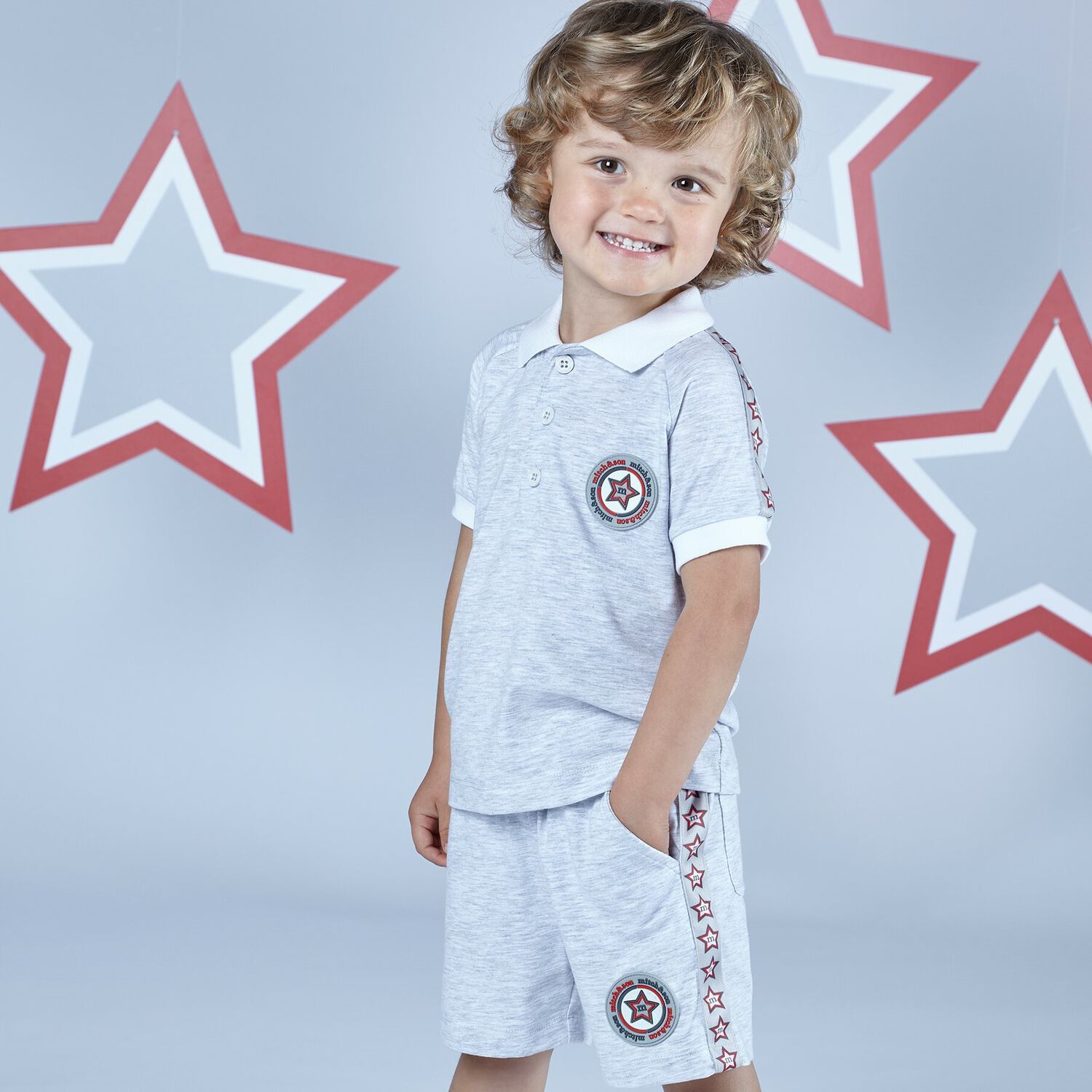 Boys Grey Polo Short Set, 1, hi-res