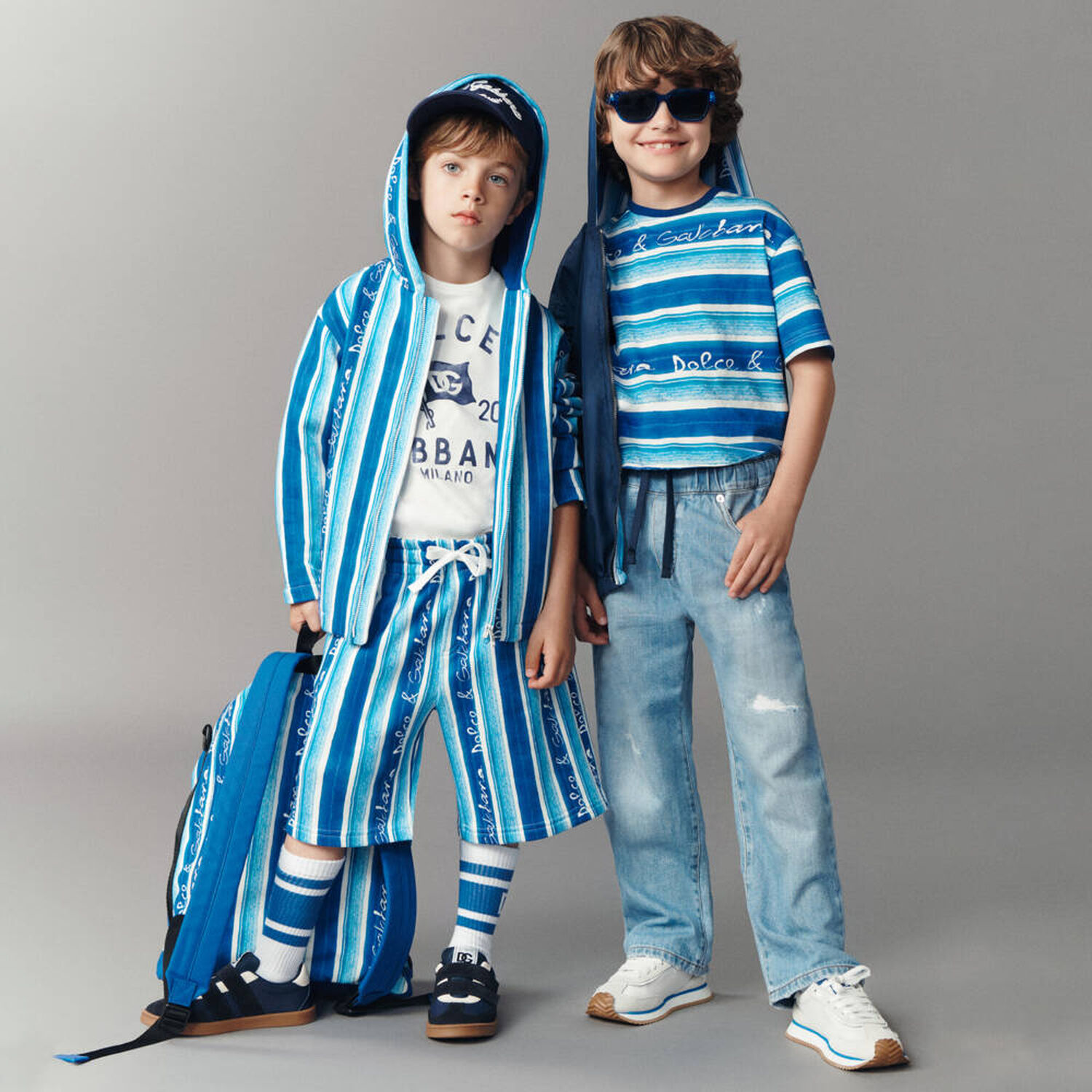 شورت قطني مخطط أزرق للأولاد, 1, hi-res image number null