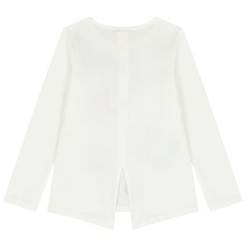 بلوزة باللون عاجية مزينة بالزهور للبنات بأكمام طويلة