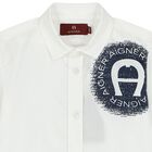 Younger Boys White & Navy Logo Shirt, 2, hi-res