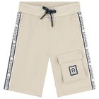 شورتات أولادي اللون البيج بشعار, 1, hi-res