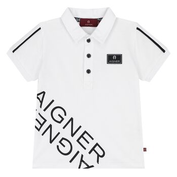 Younger Boys White Logo Polo Shirt