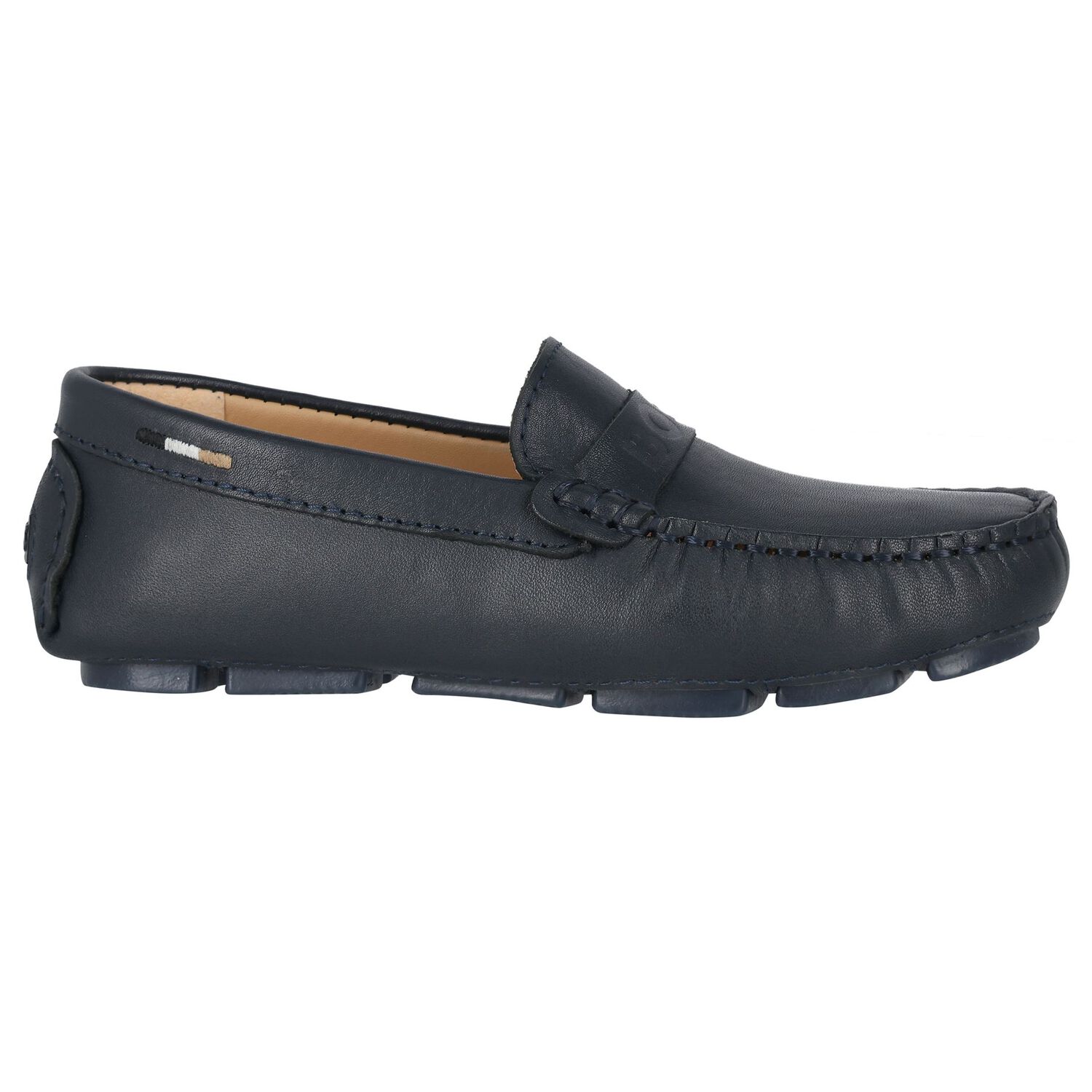 Boys Navy Blue Logo Moccasins, 2, hi-res image number null