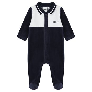 Baby Boys Navy Blue & White Logo Babygrow