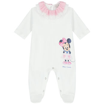 Baby Girls White Minnie Mouse Babygrow
